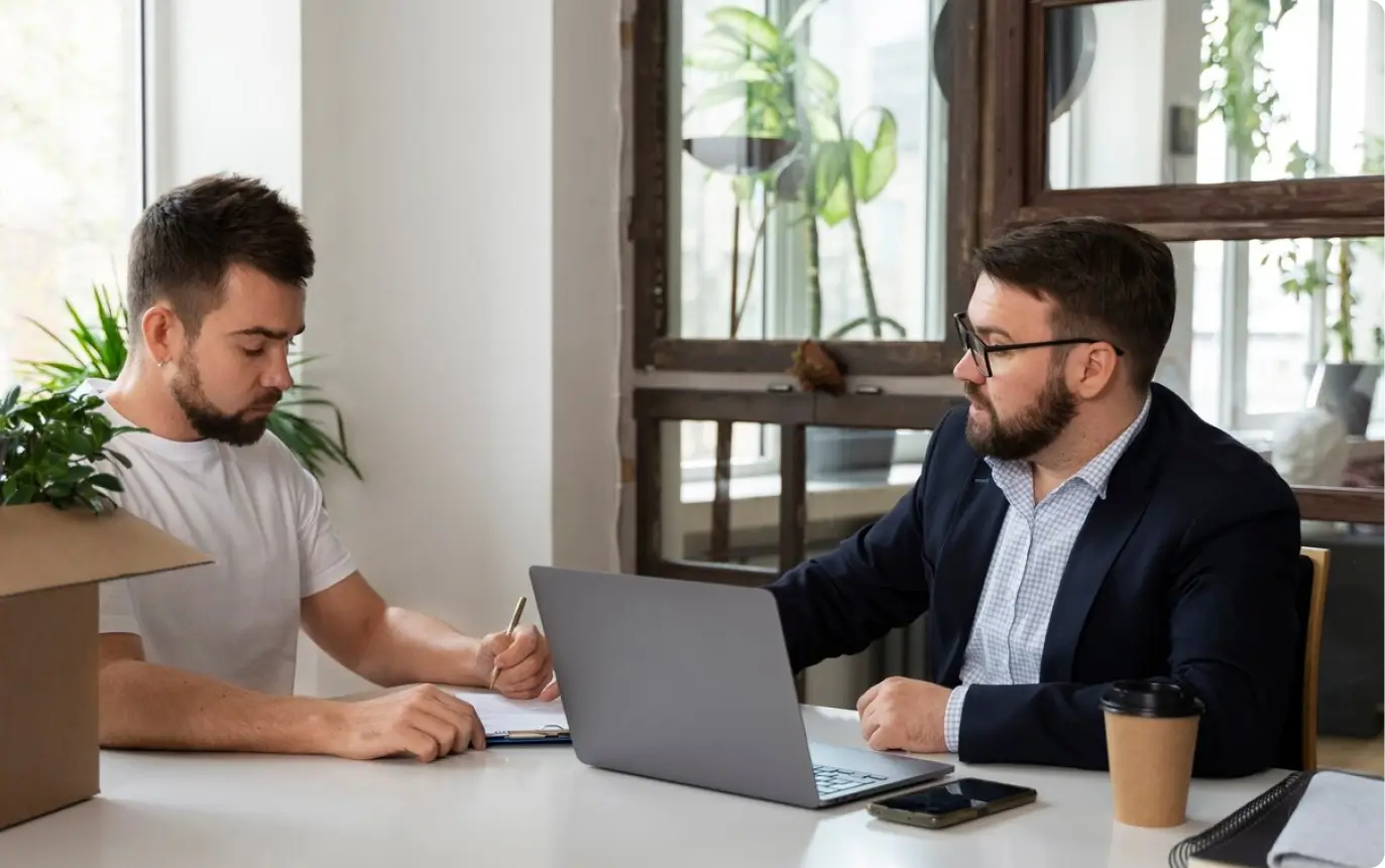 An agent going over options with a client
